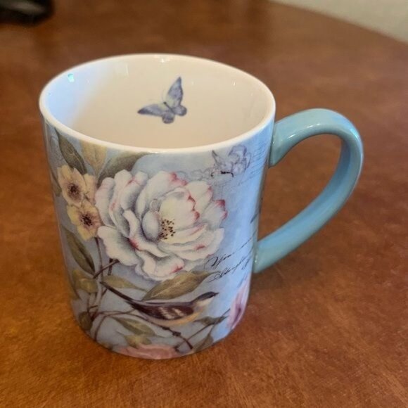 Floral & Butterfly Ceramic Mug By Lang With Artwork By Susan Winget Cottage Bird - Picture 1 of 6